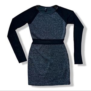 Windsor Black Mesh and Silver Long Sleeve Mini Dress - Size M